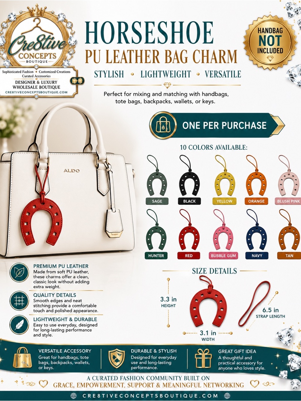 Horseshoe Leather Bag Charm –One - Picture 5 of 7
